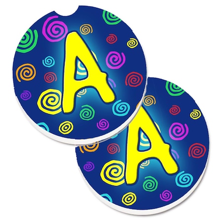 Carolines Treasures Letter A Monogram Blue Swirls Set of 2 Cup Holder Car Coaster CJ1011-ACARC